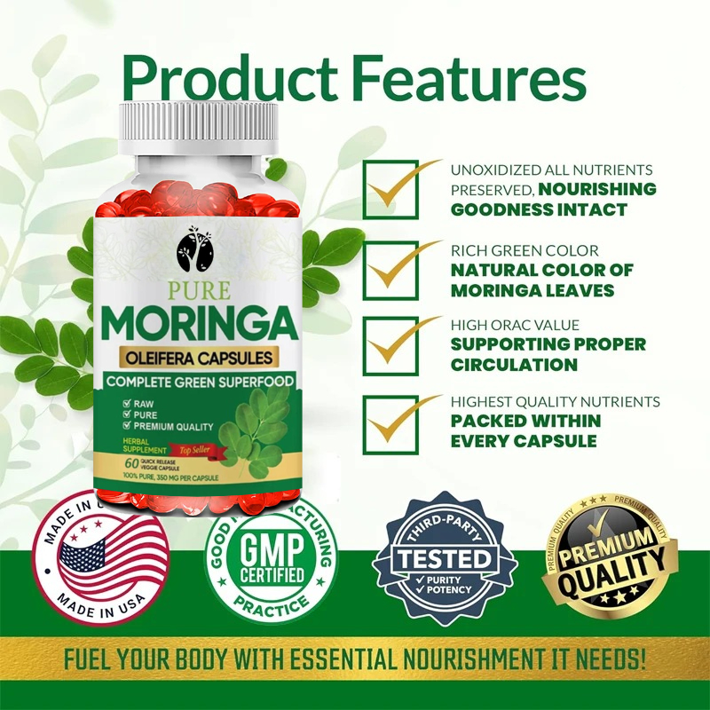 Moringa Capsules -60 Capsules  - огляд і ціна Moringa Leaf Powder